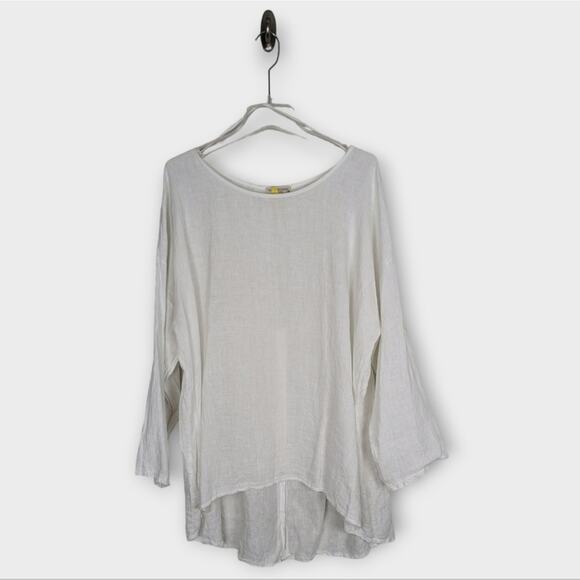 Terzo Millennio White 100% Linen Tunic Top Flowy Boxy Long Sleeve Size 1X - Picture 8 of 8